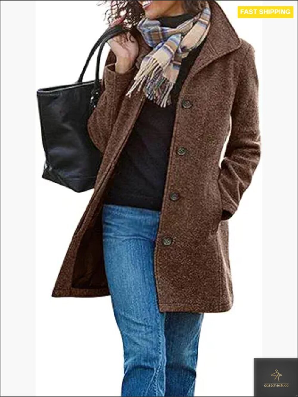 Wool Blend Pea Coat Classic Loose Fit Trench Overcoat Chic Winter Essential